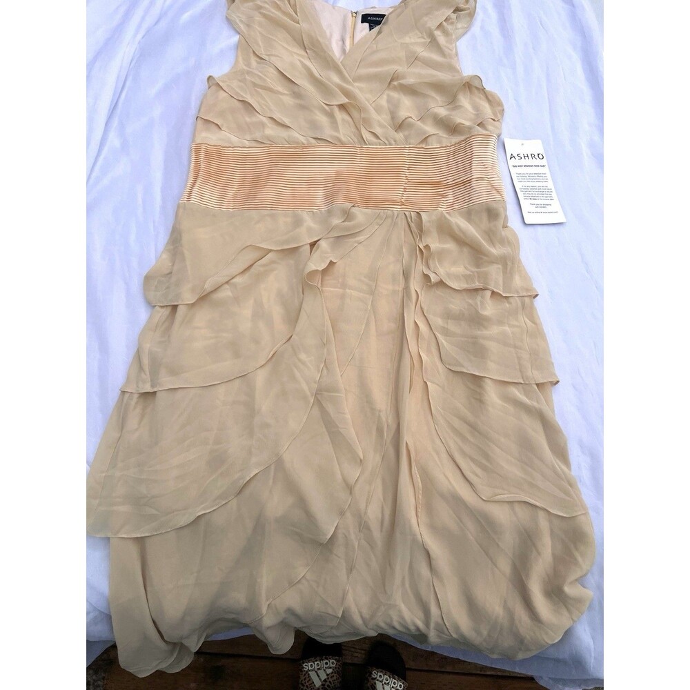 ASHRO NWT Size 20 Pastel Yellow Chiffon Maxi Formal Wedding Guest Dress Plus
